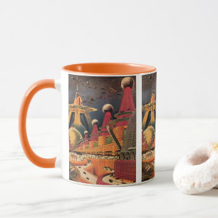 Vintage Science Fiction Futuristisk Stad Flygande Mugg