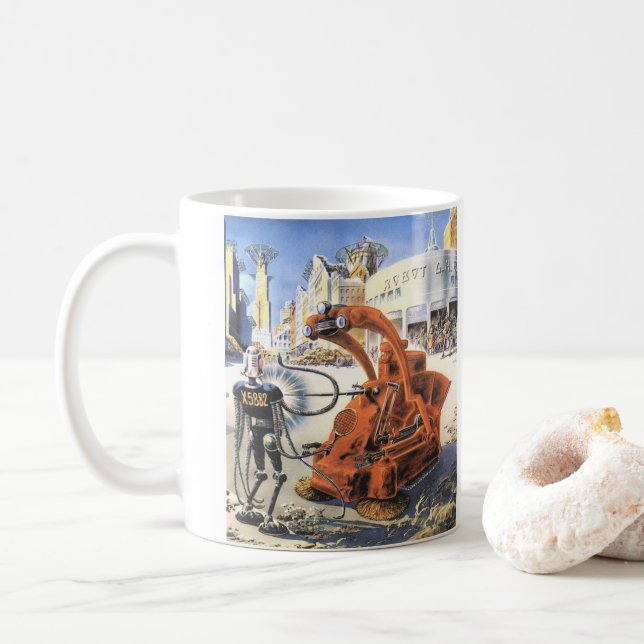 Vintage Science fiction Futuristiska City Alien Kr Kaffemugg (Med munk)