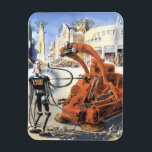 Vintage Science fiction Futuristiska City Alien Kr Magnet<br><div class="desc">Vintage illustrerar futuristiska Science fiction utomjordingar och robotbilder. En klassisk retrosci om futuristiskan är utformad med utomjordingar i en strid eller strid i framtidens storstadsområden med byggnad i ruiner runt omkring dem.</div>