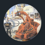 Vintage Science fiction Futuristiska City Alien Kr Magnet<br><div class="desc">Vintage illustrerar futuristiska Science fiction utomjordingar och robotbilder. En klassisk retrosci om futuristiskan är utformad med utomjordingar i en strid eller strid i framtidens storstadsområden med byggnad i ruiner runt omkring dem.</div>