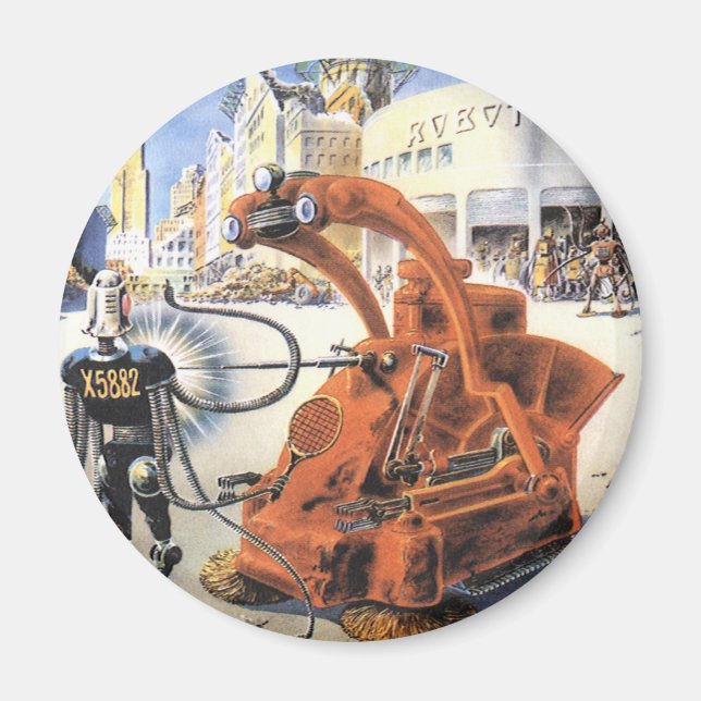 Vintage Science fiction Futuristiska City Alien Kr Magnet (Framsidan)