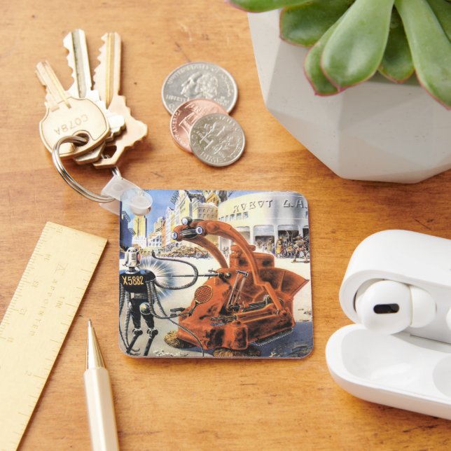 Vintage Science fiction Futuristiska City Alien Kr Nyckelring (Skrivbord)