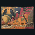 Vintage Science fiction Futuristiska City Flygbil Bordstablett<br><div class="desc">Vintagens illustrationsfärd och bilden av science fiction i transport med en klassisk tecknad av bok retroSCI om stadsplanering med framtidens stad. Arkitekturen byggnad är utformad som koner och fordon flyger i himlar som fåglar medan folkmassor är flytta genom storstadsområdena.</div>
