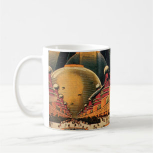 Vintage Science fiction Futuristiska City Flygbil Kaffemugg