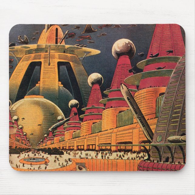 Vintage Science fiction Futuristiska City Flygbil Musmatta (Framsidan)