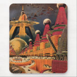Vintage Science fiction Futuristiska City Flygbil Musmatta<br><div class="desc">Vintagens illustrationsfärd och bilden av science fiction i transport med en klassisk tecknad av bok retroSCI om stadsplanering med framtidens stad. Arkitekturen byggnad är utformad som koner och fordon flyger i himlar som fåglar medan folkmassor är flytta genom storstadsområdena.</div>