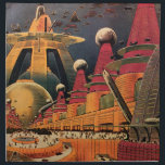 Vintage Science fiction Futuristiska City Flygbil Tygservett<br><div class="desc">Vintagens illustrationsfärd och bilden av science fiction i transport med en klassisk tecknad av bok retroSCI om stadsplanering med framtidens stad. Arkitekturen byggnad är utformad som koner och fordon flyger i himlar som fåglar medan folkmassor är flytta genom storstadsområdena.</div>