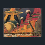 Vintage Science fiction Futuristiska City Flygbil Vykort<br><div class="desc">Vintagens illustrationsfärd och bilden av science fiction i transport med en klassisk tecknad av bok retroSCI om stadsplanering med framtidens stad. Arkitekturen byggnad är utformad som koner och fordon flyger i himlar som fåglar medan folkmassor är flytta genom storstadsområdena.</div>