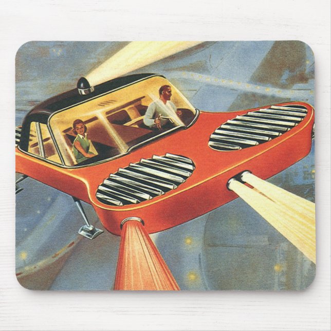 Vintage Science fiction Futuristiska Flygbil Musmatta (Framsidan)