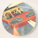 Vintage Science fiction Futuristiska Flygbil Underlägg<br><div class="desc">Vintage illustration futuristiska science fiction färd och transport bild. Ett par som kör i en flygbil på natten med strålkastarna tända. liknar en gammaldags polisbil med vridet ljus ovanpå tak. En klassisk 50-sekundersmodell för bok-sci-i-tecknad i framtiden.</div>