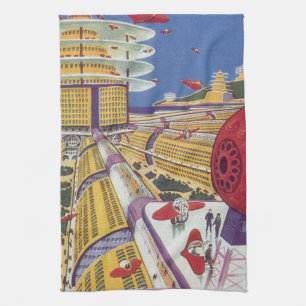 Vintage Science Fiction, futuristiska New York Cit Kökshandduk