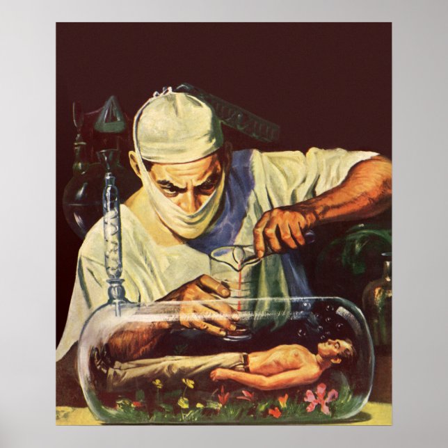 Vintage Science Fiction, galen vetenskapsman i lab Poster (Framsidan)