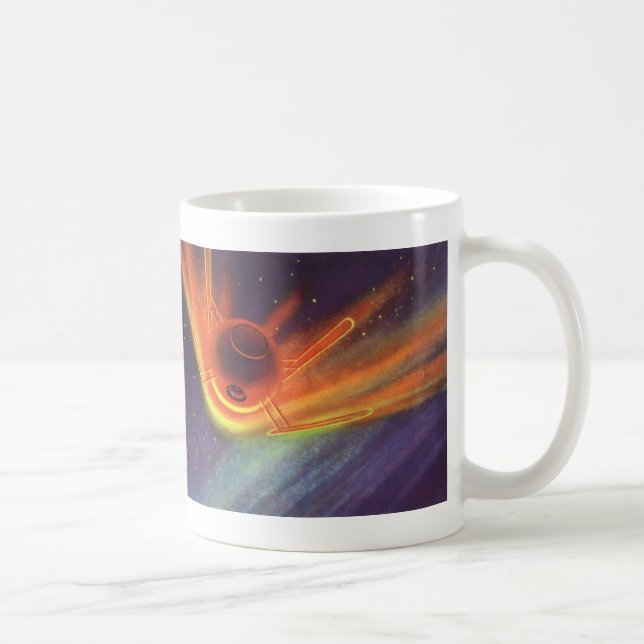 Vintage Science fiction, Glowing Rocket in Space Kaffemugg (Höger)