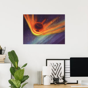 Vintage Science fiction, Glowing Rocket in Space Poster