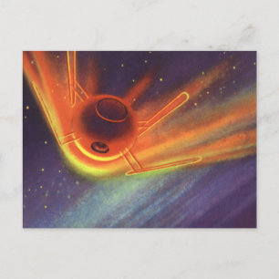 Vintage Science fiction, Glowing Rocket in Space Vykort