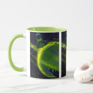 Vintage Science Fiction Grön Planet med Rymdskepp Mugg