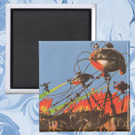 Vintage Science fiction HG Wells Krig i jorden Magnet<br><div class="desc">Vintage illustration av Science fiction-konstruktionen med en stridsplats från Krig i världen. Världens Krig är en science fiction-roman av H. G. Wells som först publicerades som en magasinserie och sedan som bok 1898.</div>
