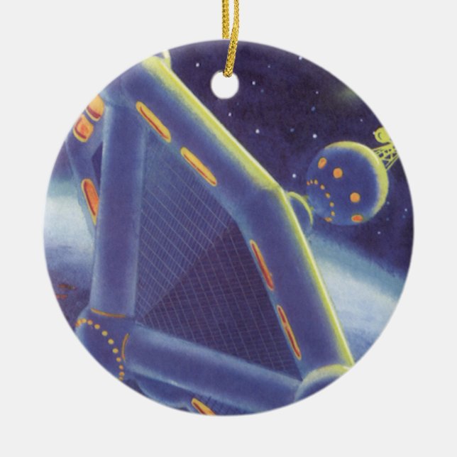 Vintage Science Fiction Kretsande Rymdstation Julgransprydnad Keramik (Framsidan)