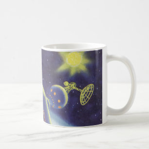 Vintage Science Fiction Kretsande Rymdstation Kaffemugg