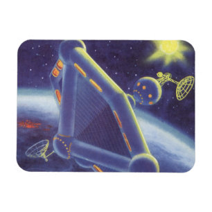 Vintage Science Fiction Kretsande Rymdstation Magnet