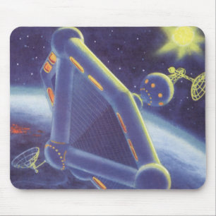 Vintage Science Fiction Kretsande Rymdstation Musmatta