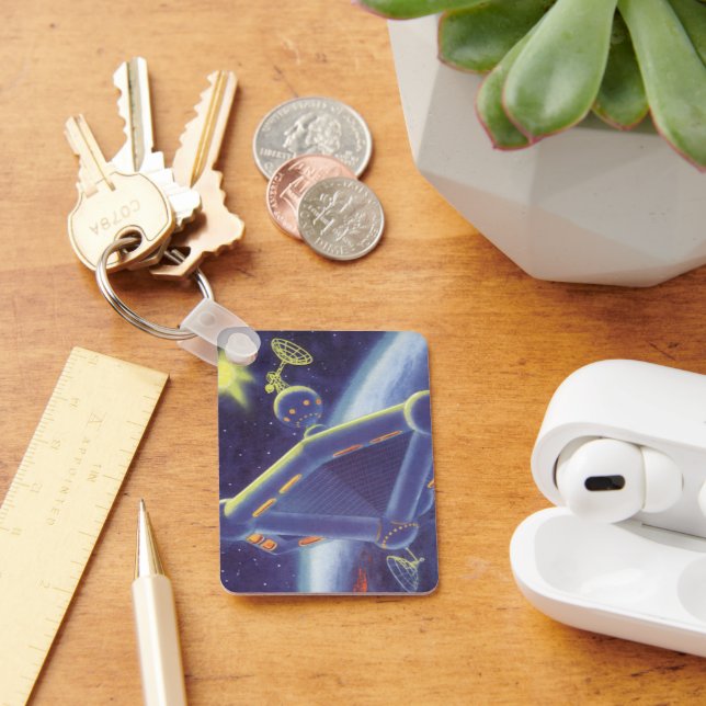 Vintage Science Fiction Kretsande Rymdstation Nyckelring (Skrivbord)