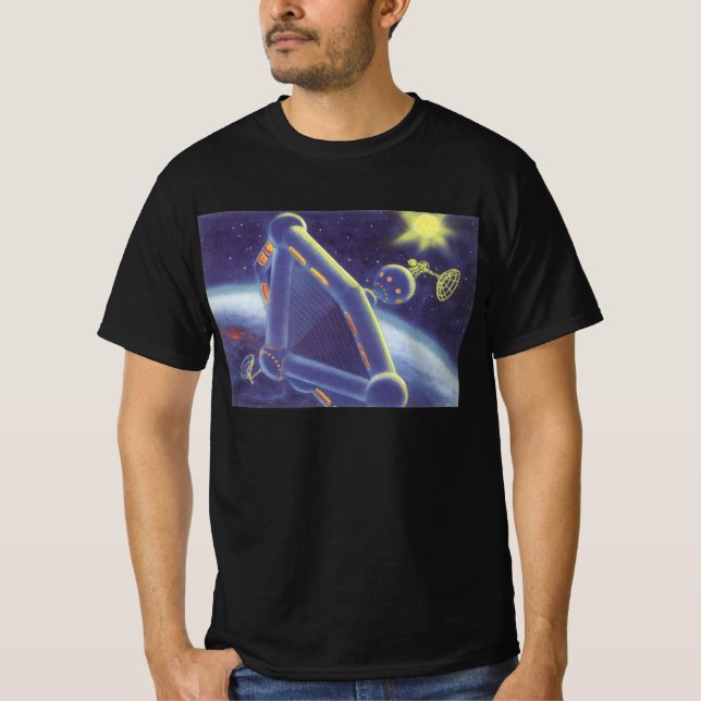 Vintage Science Fiction Kretsande Rymdstation T-shirt (Framsida)