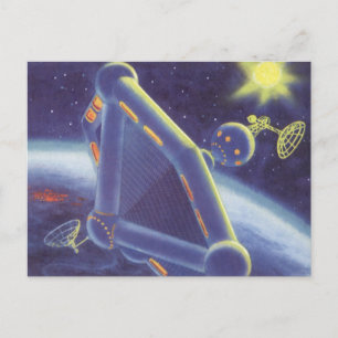 Vintage Science Fiction Kretsande Rymdstation Vykort