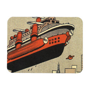 Vintage Science Fiction Kryssningsfartyg Helikopte Magnet