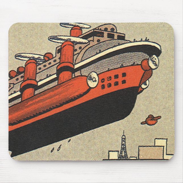 Vintage Science Fiction Kryssningsfartyg Helikopte Musmatta (Framsidan)
