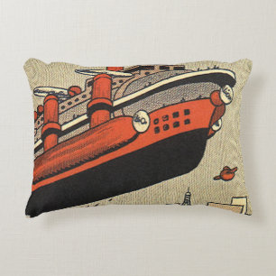 Vintage Science Fiction Kryssningsfartyg Helikopte Prydnadskudde