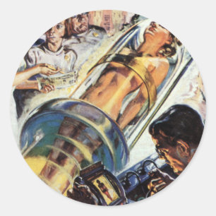 Vintage Science Fiction, Kvinnlig Labbexperiment Runt Klistermärke