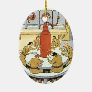 Vintage Science Fiction, laboratorieforskare äter Julgransprydnad Keramik