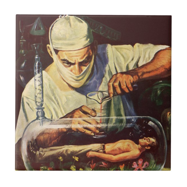 Vintage Science fiction, laboratoriematning Kakelplatta (Framsidan)