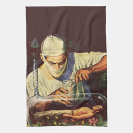 Vintage Science fiction, laboratoriematning Kökshandduk