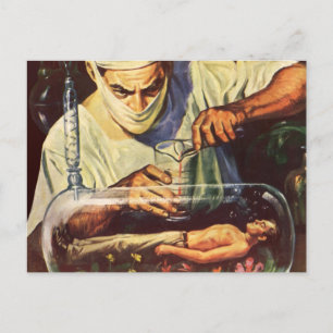 Vintage Science fiction, laboratoriematning Vykort
