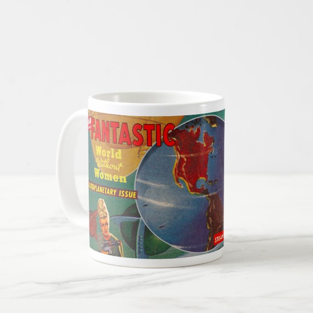 VINTAGE SCIENCE FICTION MAGAZINE COLLAGE KAFFEMUGG (Framsida vänster)