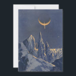 Vintage Science fiction, Måne Snö-planeten Crescen<br><div class="desc">Vintage illustrerar planeterna Science fiction och rymden i futuristiska. En 50-sekundersmodell i bok i tecknad med en främmande planet täckt med is och snö på natten med ett halvmånsslätt måne över bergen på vintern.</div>