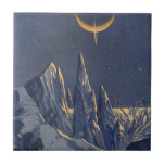 Vintage Science fiction, Måne Snö-planeten Crescen Kakelplatta<br><div class="desc">Vintage illustrerar planeterna Science fiction och rymden i futuristiska. En 50-sekundersmodell i bok i tecknad med en främmande planet täckt med is och snö på natten med ett halvmånsslätt måne över bergen på vintern.</div>
