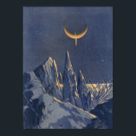 Vintage Science fiction, Måne Snö-planeten Crescen Poster<br><div class="desc">Vintage illustrerar planeterna Science fiction och rymden i futuristiska. En 50-sekundersmodell i bok i tecknad med en främmande planet täckt med is och snö på natten med ett halvmånsslätt måne över bergen på vintern.</div>