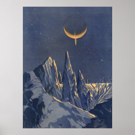 Vintage Science fiction, Måne Snö-planeten Crescen Poster
