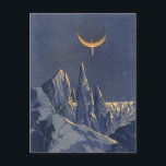 Vintage Science fiction, Måne Snö-planeten Crescen Vykort<br><div class="desc">Vintage illustrerar planeterna Science fiction och rymden i futuristiska. En 50-sekundersmodell i bok i tecknad med en främmande planet täckt med is och snö på natten med ett halvmånsslätt måne över bergen på vintern.</div>