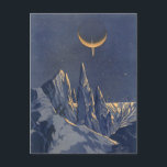 Vintage Science fiction, Måne Snö-planeten Crescen Vykort<br><div class="desc">Vintage illustrerar planeterna Science fiction och rymden i futuristiska. En 50-sekundersmodell i bok i tecknad med en främmande planet täckt med is och snö på natten med ett halvmånsslätt måne över bergen på vintern.</div>