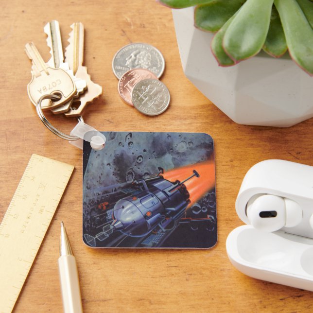 Vintage Science Fiction, månraket lyfter Nyckelring (Skrivbord)