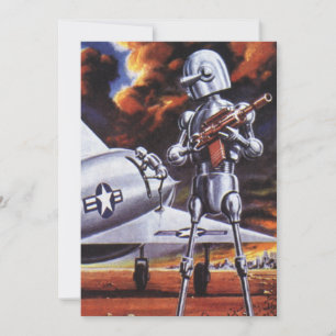Vintage Science Fiction Militära Robot Soldater