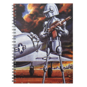 Vintage Science Fiction Militära Robot Soldater Anteckningsbok
