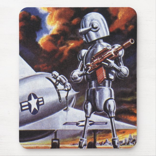 Vintage Science Fiction Militära Robotsoldater Musmatta (Framsidan)