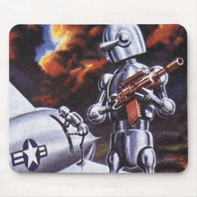 Vintage Science Fiction Militära Robotsoldater Musmatta (Framsidan)