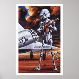 Vintage Science Fiction Militära Robotsoldater Poster