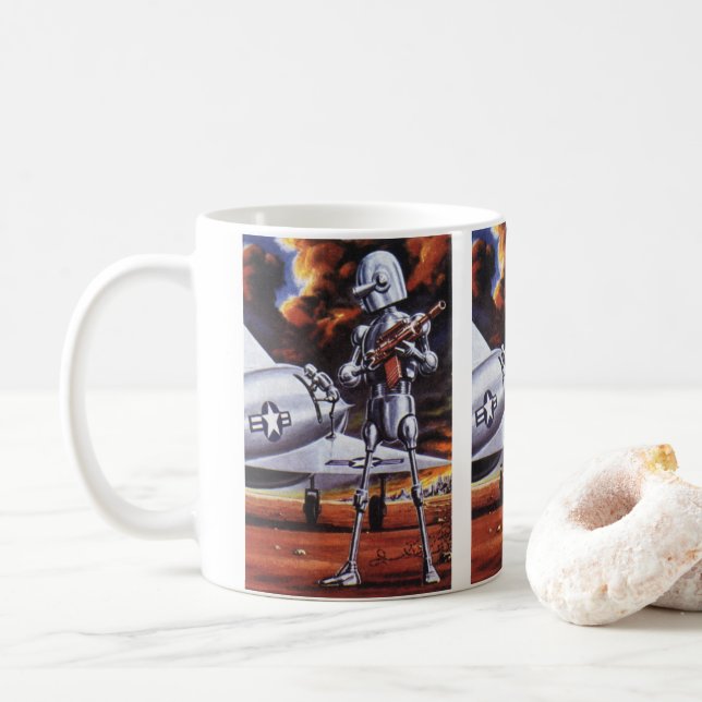 Vintage Science fiction militärrobot Soldiers Kaffemugg (Med munk)